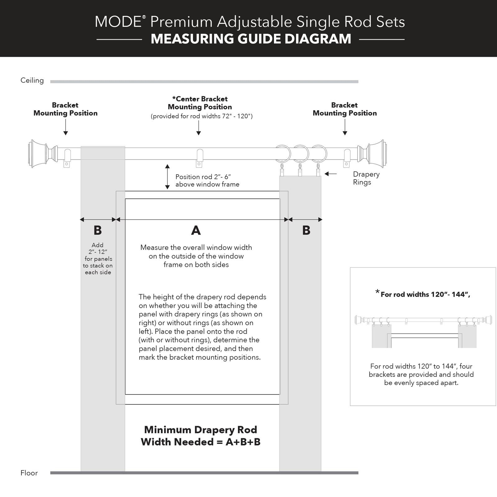 Mode Premium Collection 1 1/8 Diameter Curtain Rod Set Brilliant Doorknob