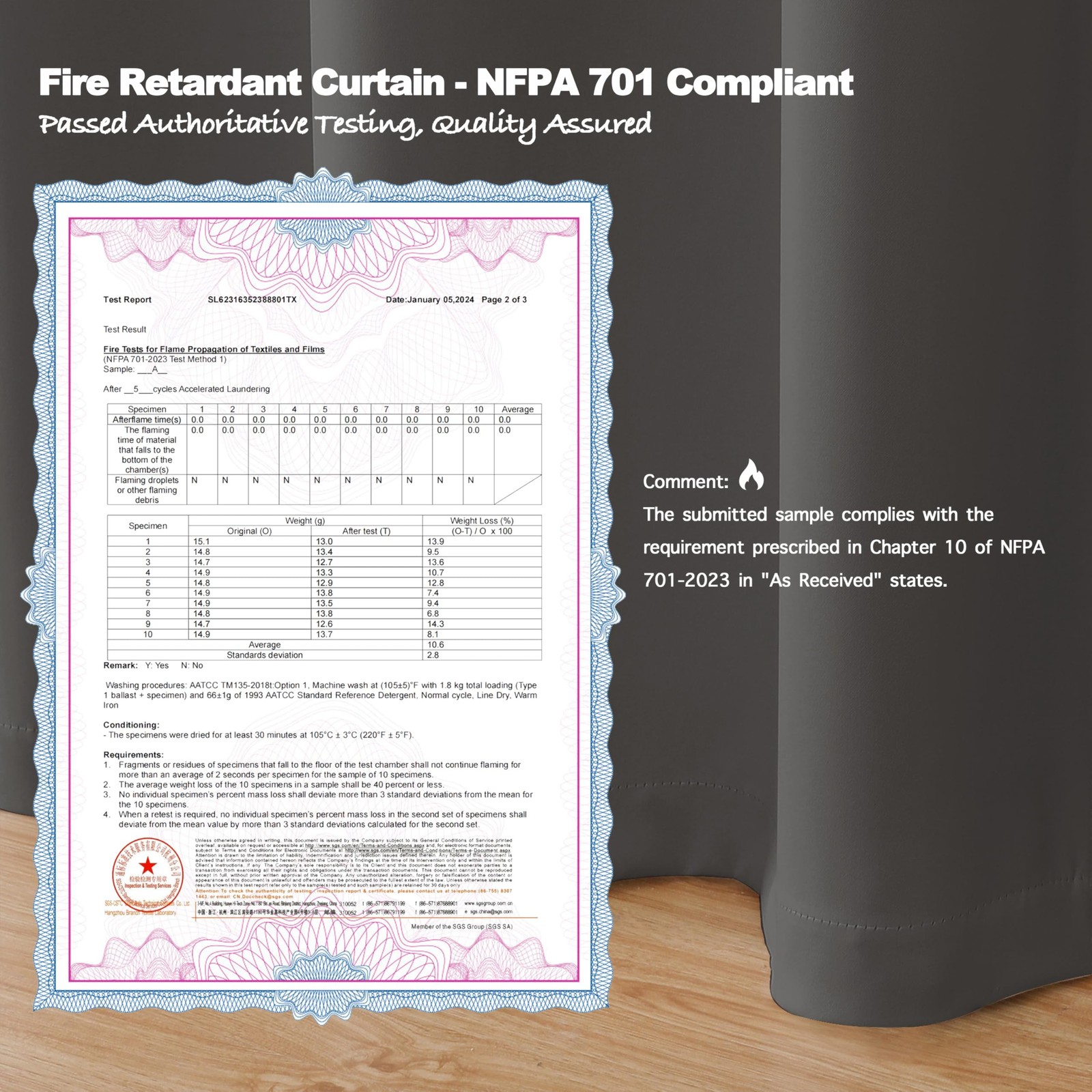 Upcortinassi Fire Retardant Blackout Curtains Grommet Top Nfpa 701 Certified