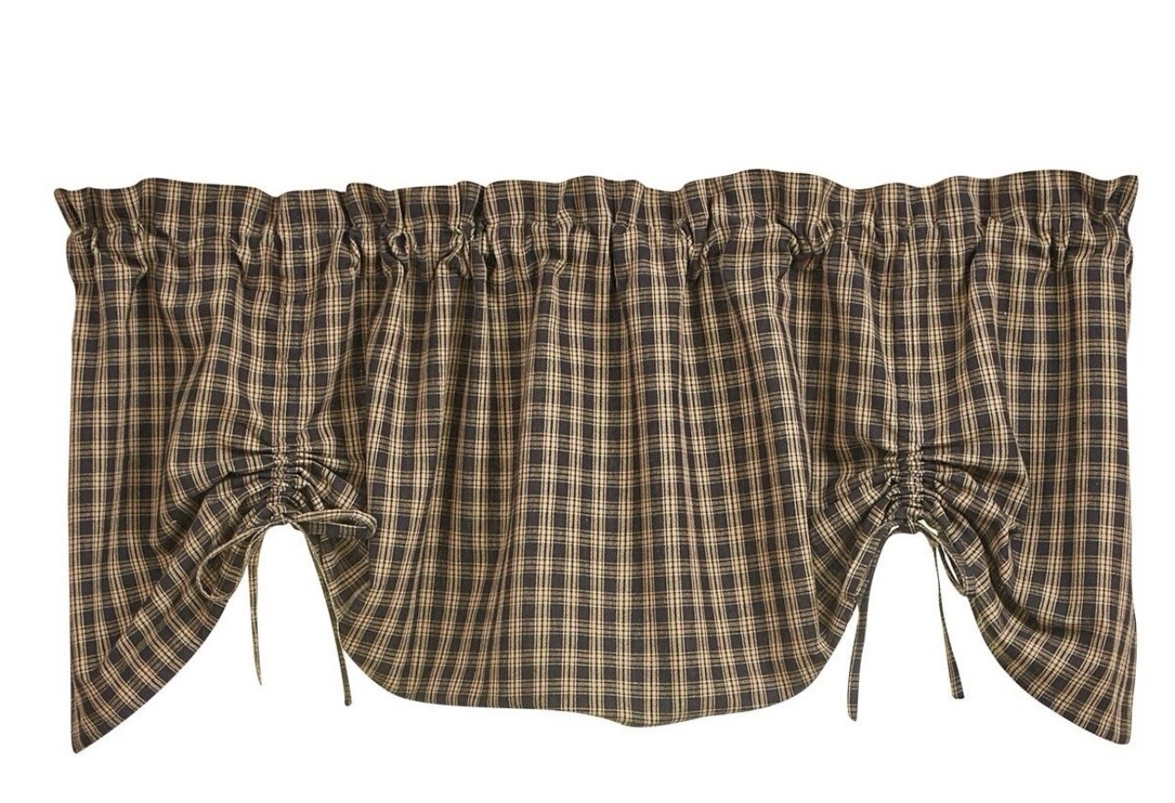 Park Designs STURBRIDGE Black PLAID LINED FARMHOUSE VALANCE, 60X20 New