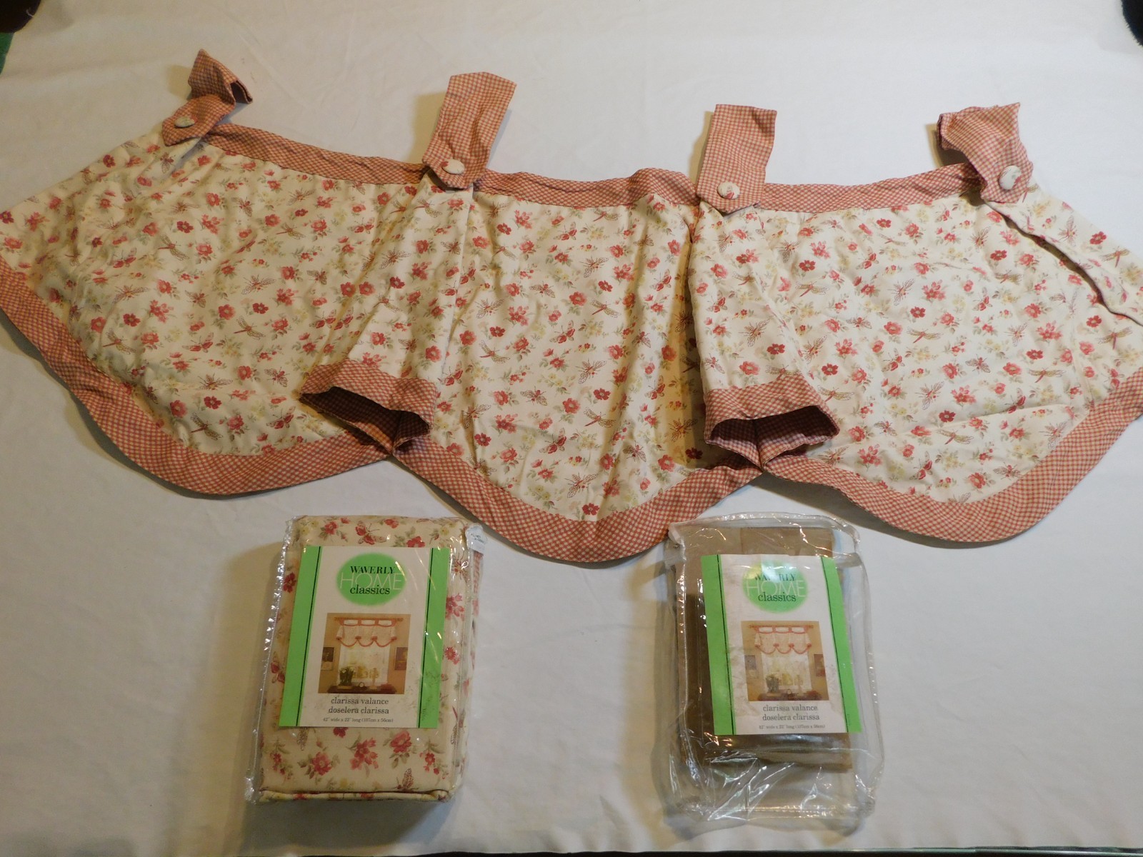WAVERLY CLARISSA CURTAIN VALANCE SET 2 WAVERLY FLOWER DRAGONFLY BUTTERFLY FABRIC