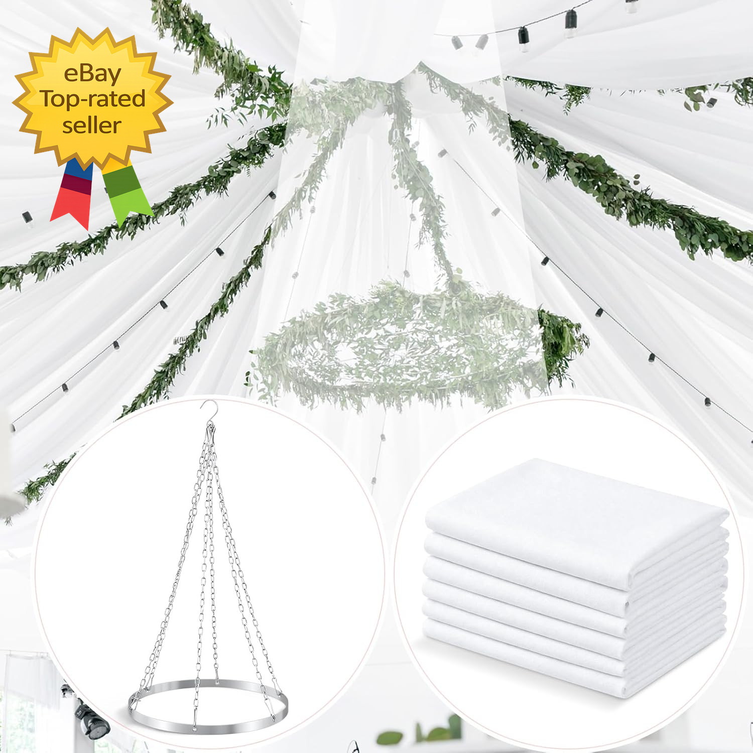 5Ft X 20Ft 6 Panels 12 Inches Ceiling Drapes Hanging Kit with Drapery