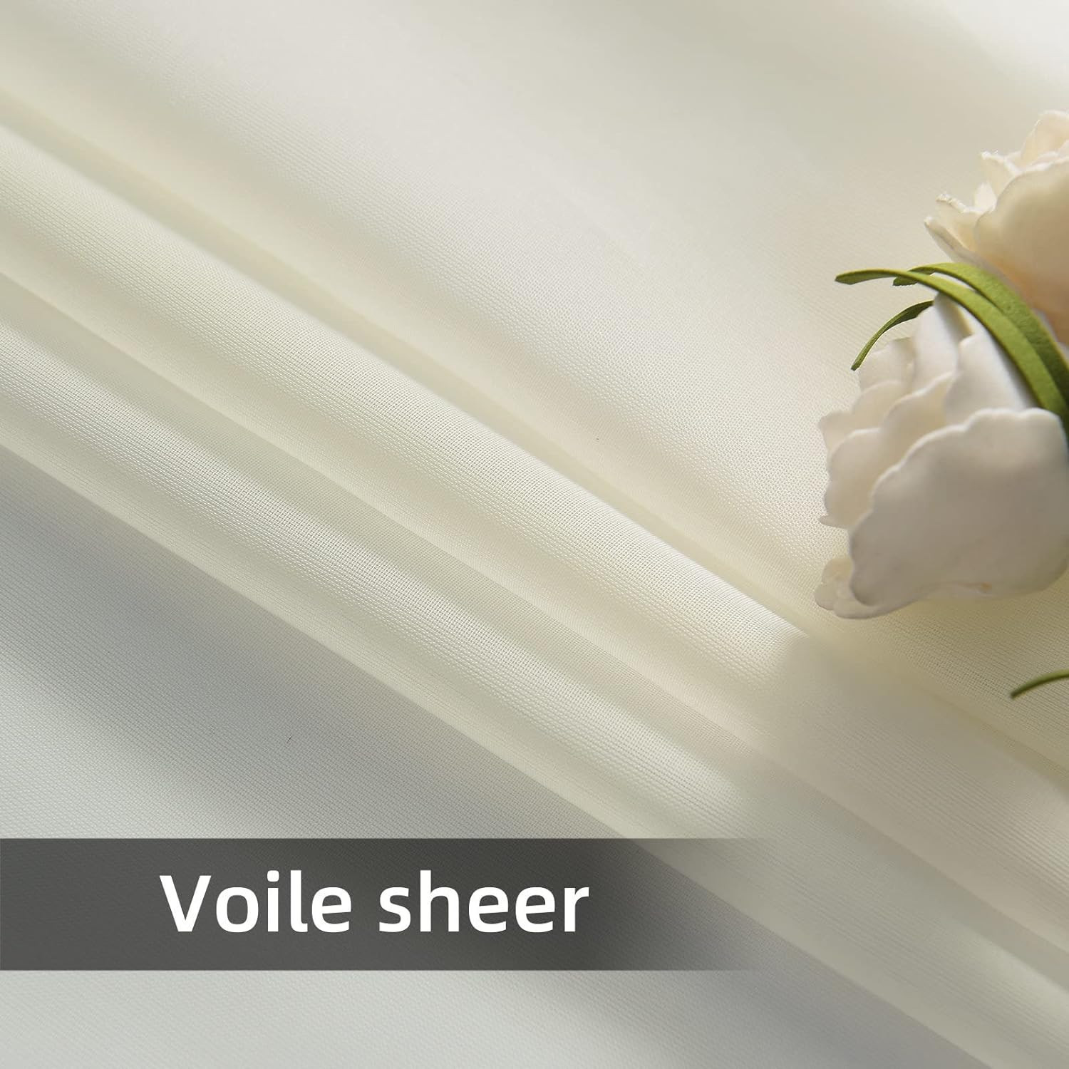 Youleyar Solid Sheer Rod Pocket Curtain Voile Draperies 2 Panels White Beige Bla
