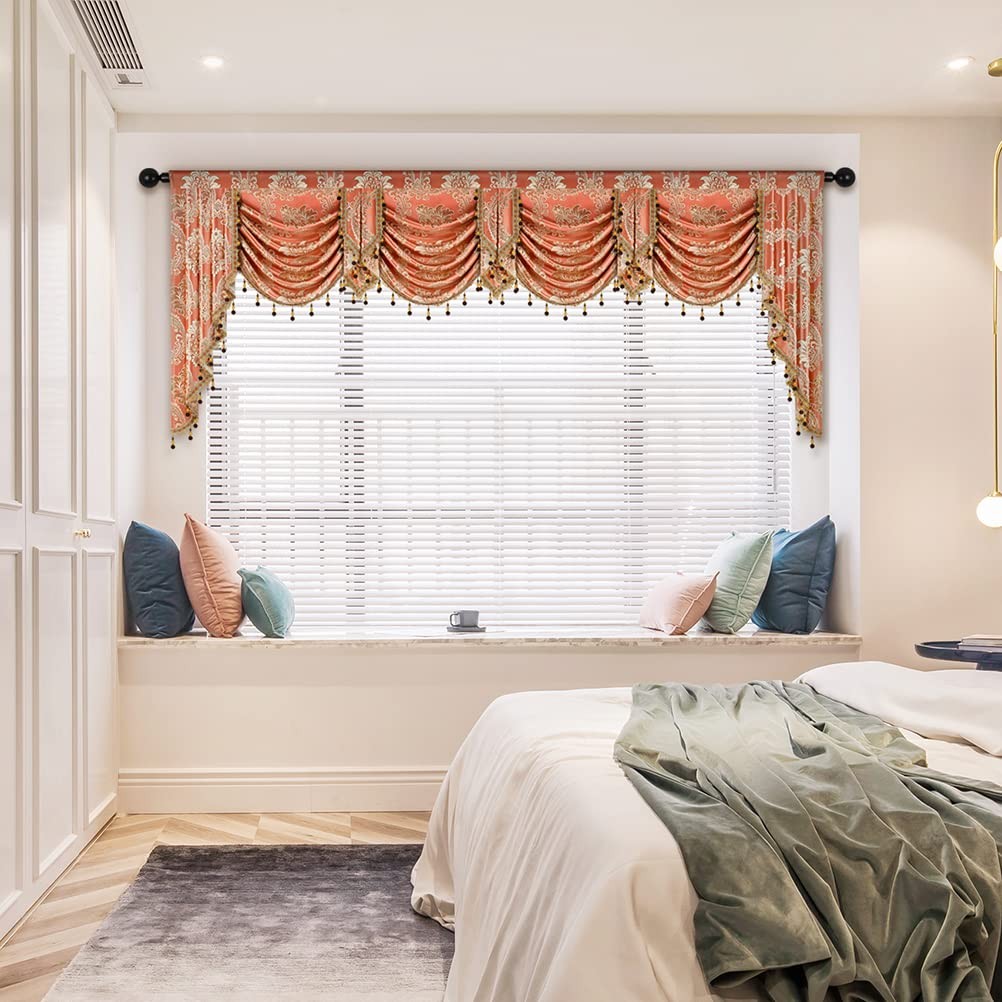 ELKCA European Style Waterfall Valance for Bedroom Damask Coffee Curtain Valance