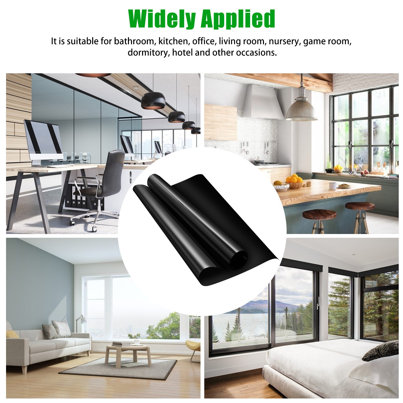 Static Cling Blackout Window Film 100% UV Blocking Thick Black Tinting Cover Set