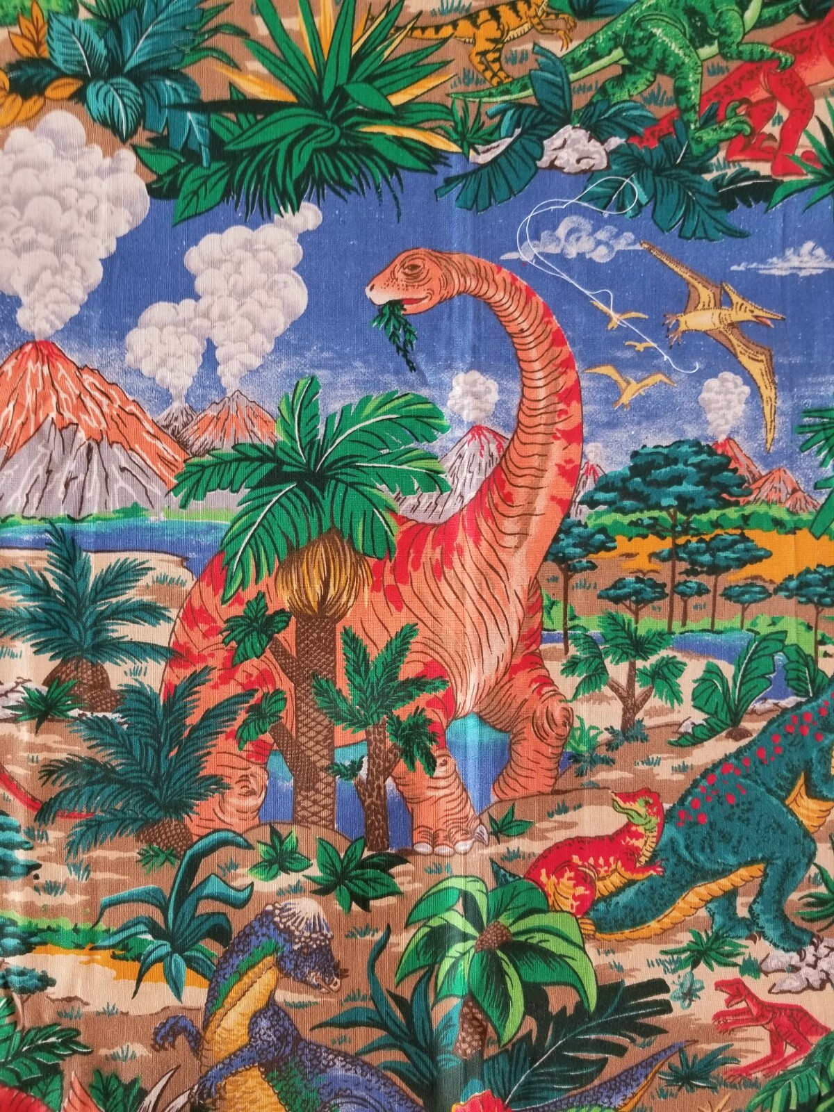 Dinosaur Print Single Childrens Curtain Or Wall Hanging Bright Colors Many Dinos