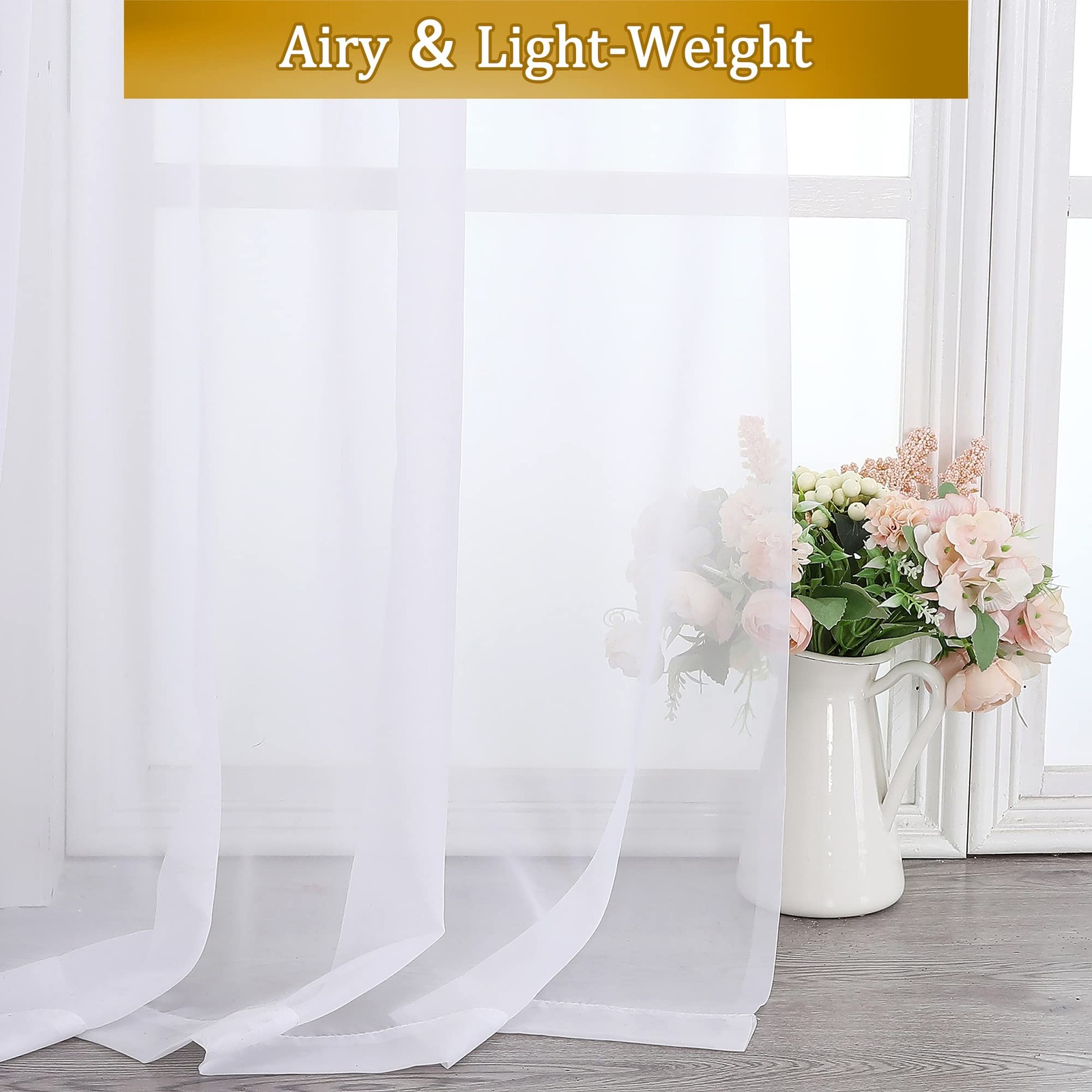 Aiyufeng White Sheer Curtains 54 inch Length 40″W x 54″L (Pack of 2),