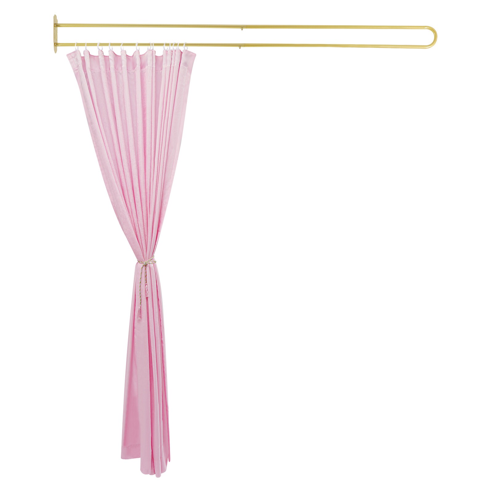 Privacy Partition Curtain Metal Support Wall Mounted U-Shape Room Divider 2M