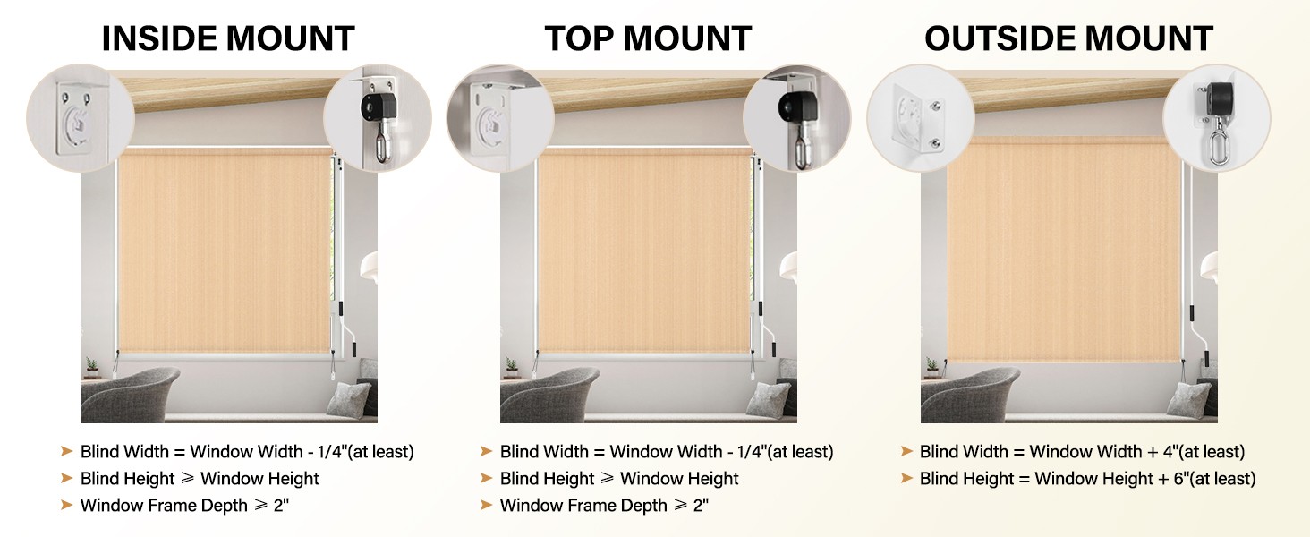 Outdoor Roller Shades 6′ W x 8 L (72″ W x 96″ H), Cordless Patio Shades Roll Up