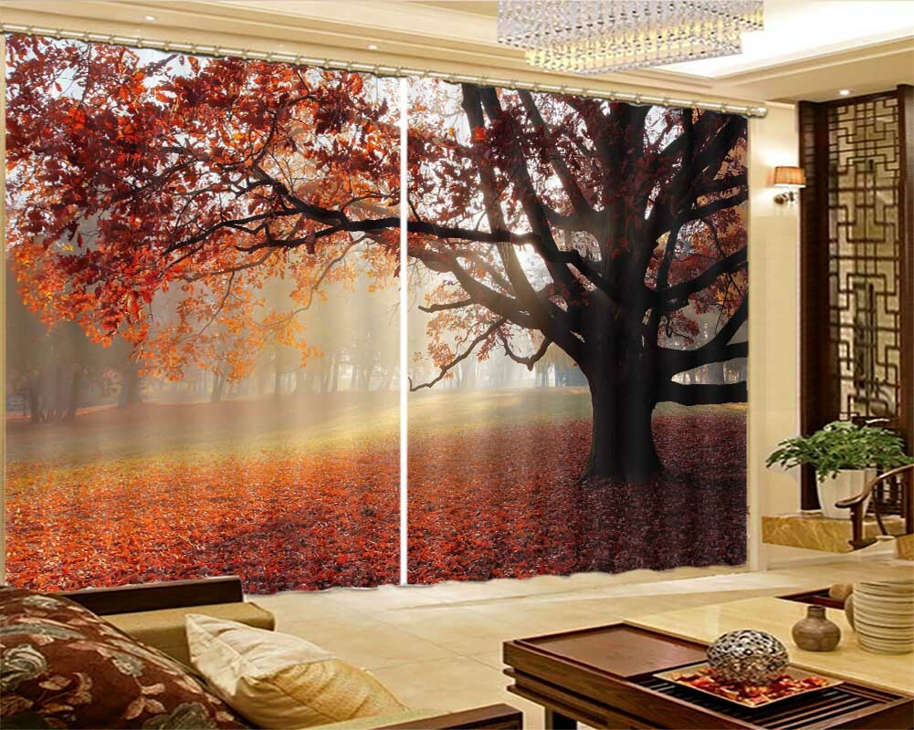 Cross Tree Many Leaves 3D Curtain Blockout Photo Printing Curtains Drape Fabric