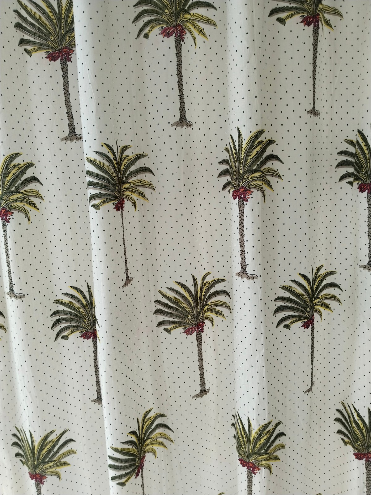 Palm Tree Print Cotton Curtains | Semi-Sheer Set of 2 Panels | Tropical Window