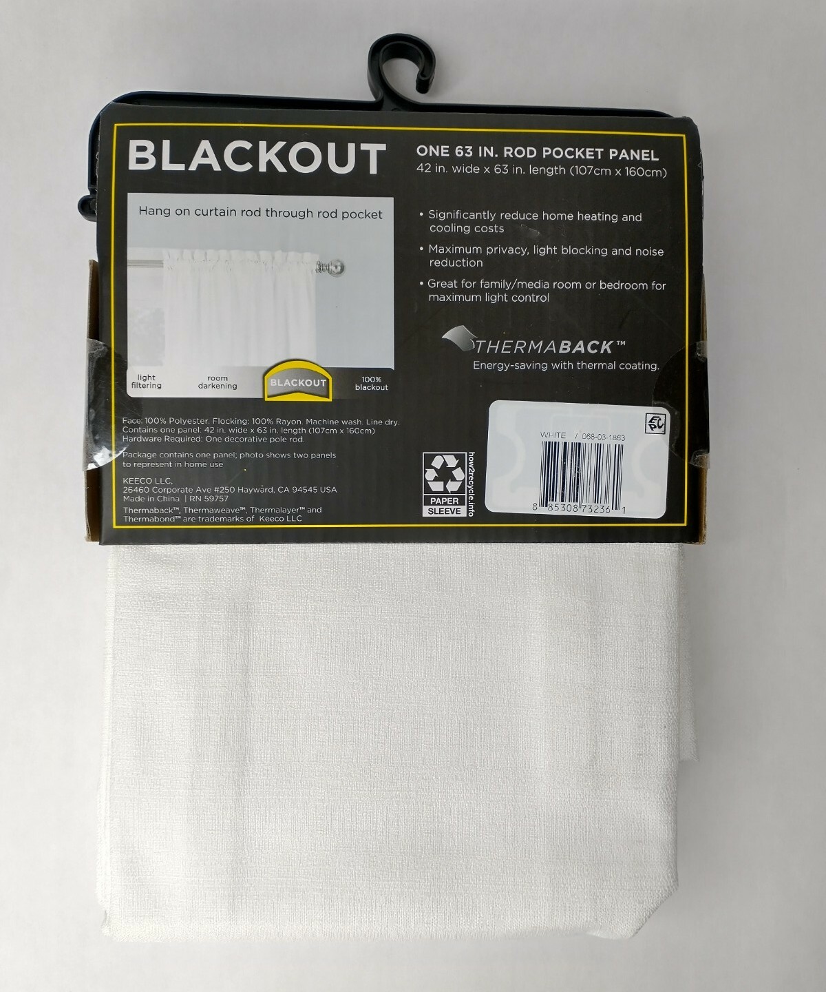 Eclipse Blackout Curtain One (1) Rod Pocket Panel 63 Inch Braxton White