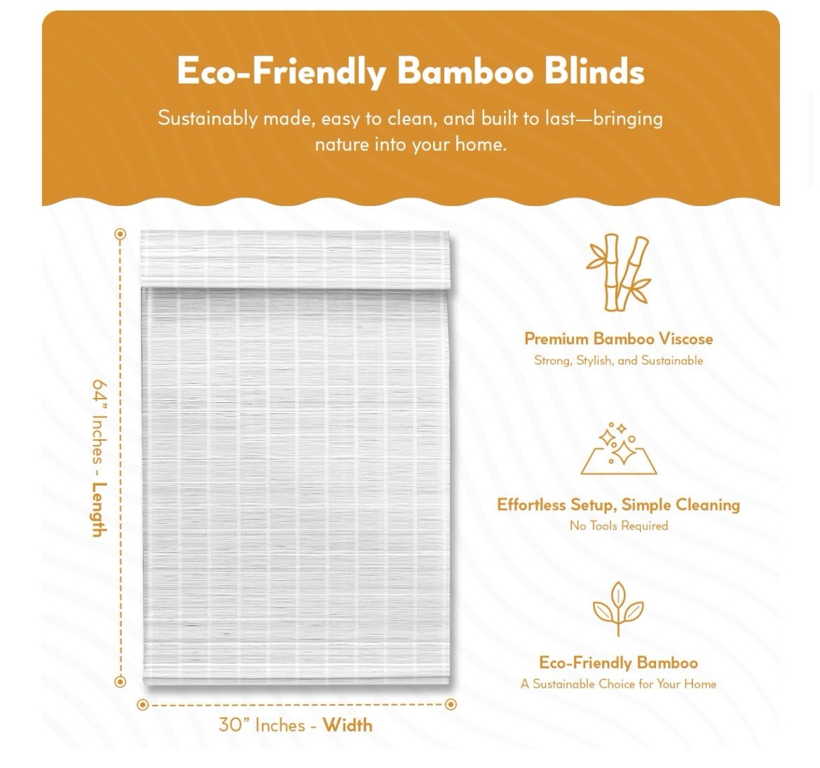 Radiance Cordless White Matchstick Bamboo Roman Shade, 22.5“ x 64”
