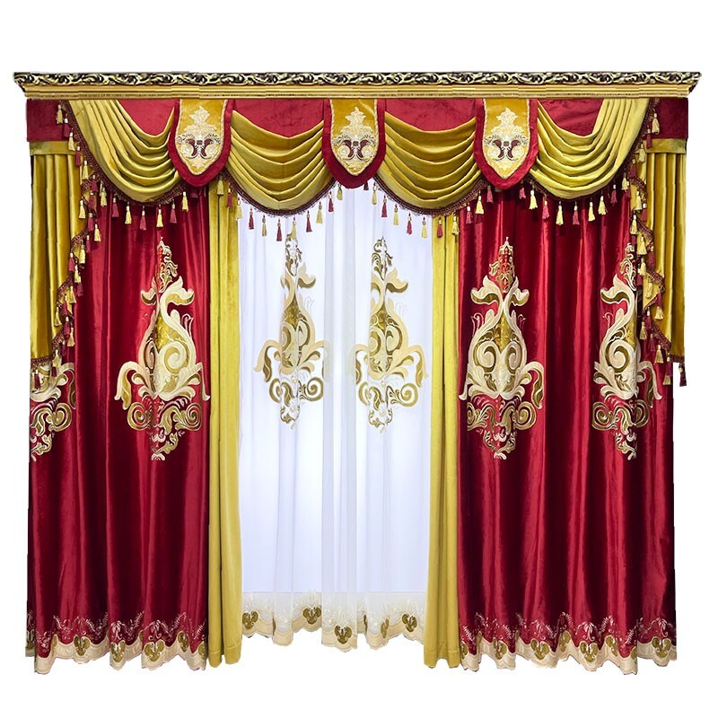 Gorgeous flannelette wine red embroidery velvet cloth curtain valance C2110