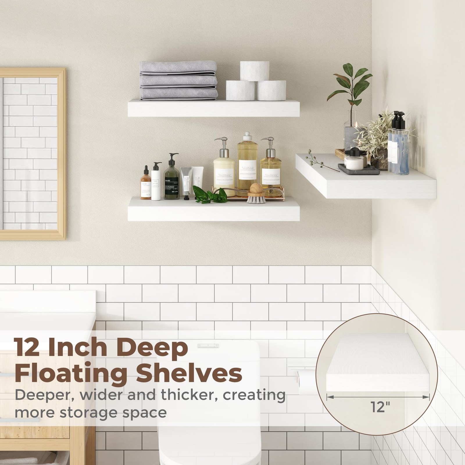 72 Inch Floating Shelves, 12 Inch Deep Wall Shelf for Fireplace Mantel, Large…