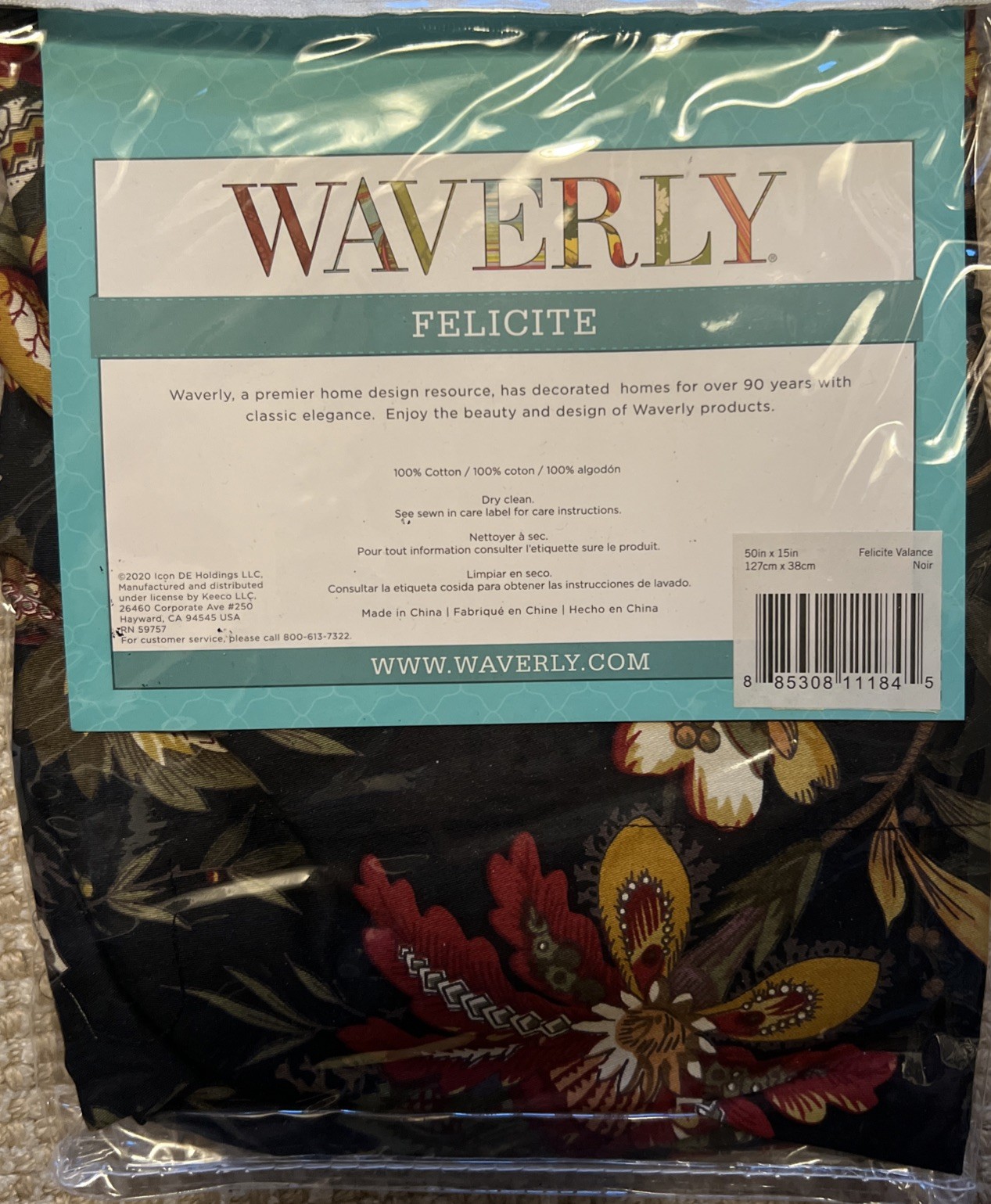 Waverly Felicite Noir Valance – 100% Cotton – 50″ X 15″
