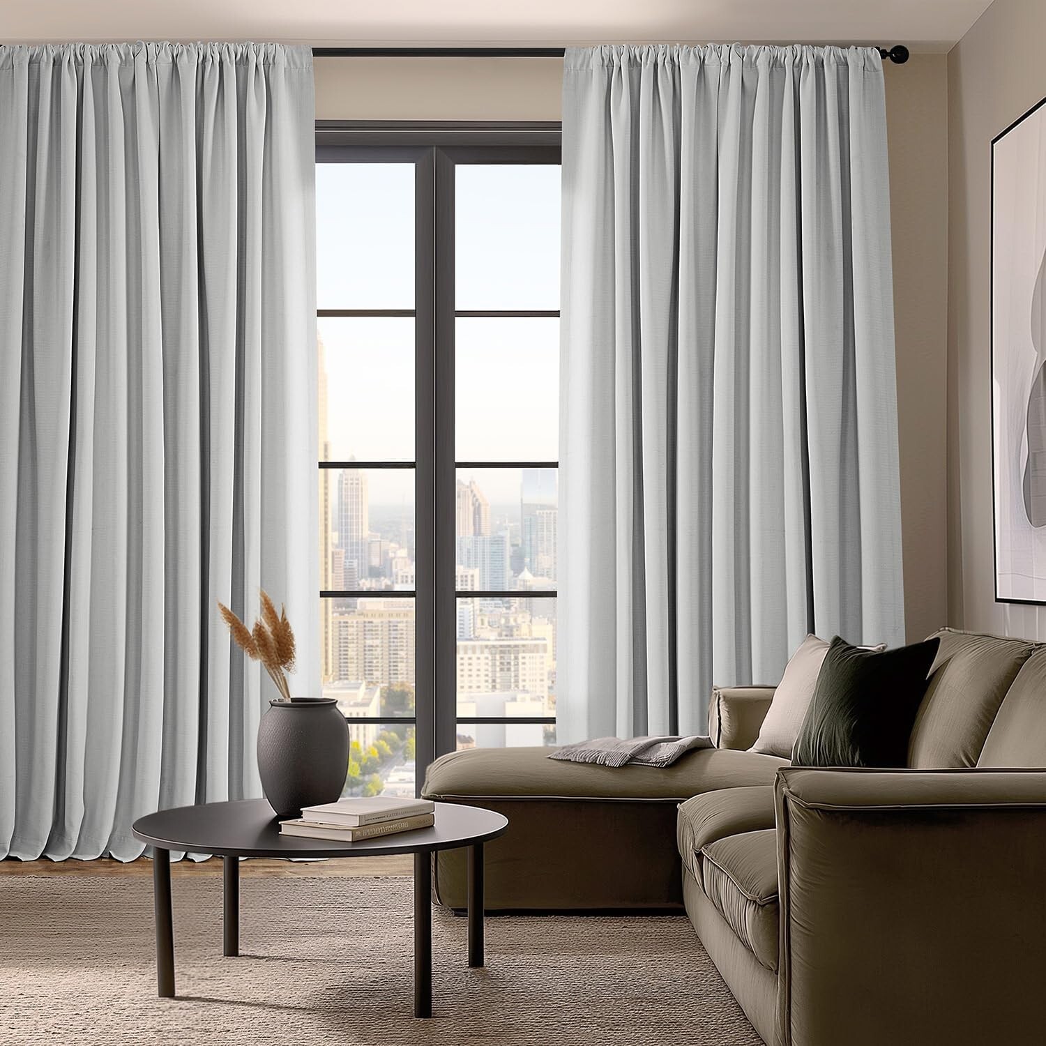 1 Panel Oyster 84″L x 100″W Linen Darkening Curtains For Bedroom Living Room
