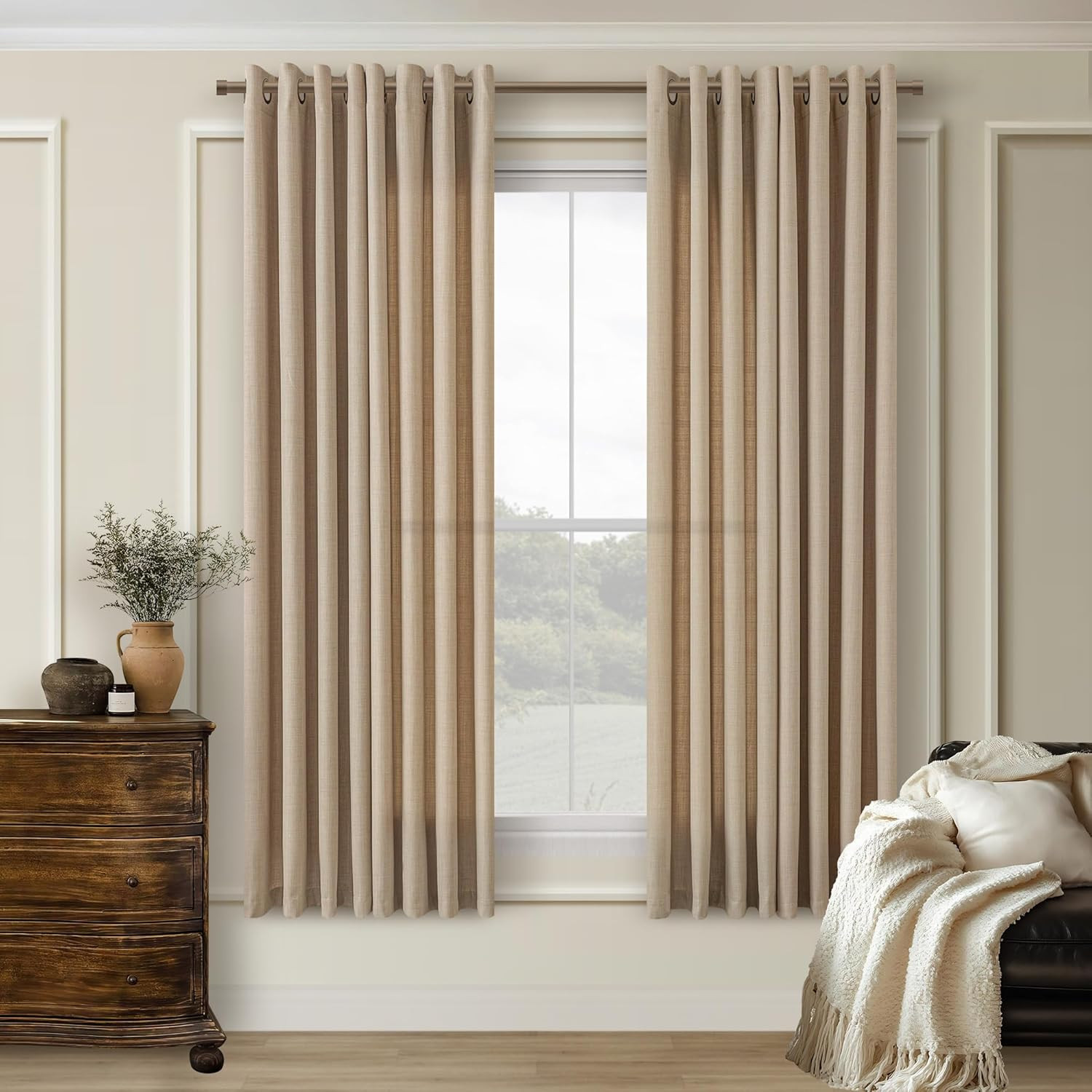 Tan Brown Curtains for Bedroom 2 Panel Sets 63 Inch Length Grommet Ring Top Dark