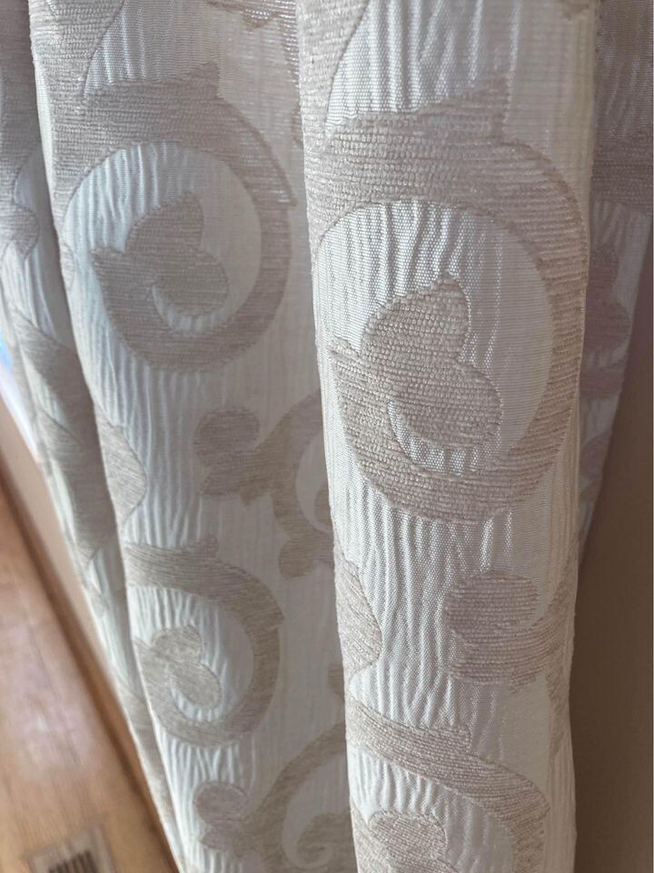 2 Extra Long/Wide 99W x 100L CUSTOM Beige Background with Cream Pattern Curtains