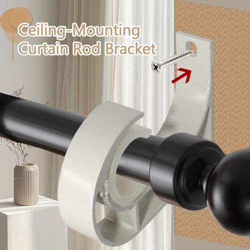 Pack Ceiling Curtain Rod Brackets, Aluminum Alloy Ceiling Mount Hooks 4 White