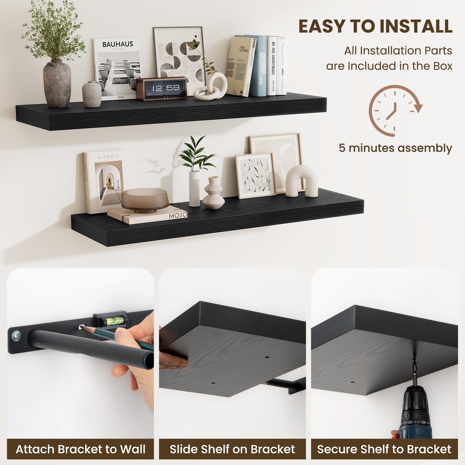 Fun Memories 55 Inch Fireplace Mantel Shelf, 10 Inch Deep Shelves for Display…