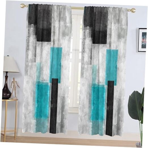 Black and Grey Window Curtain Turquoise Aqua Gray 52″W x 84″L (Pack of 2) Teal