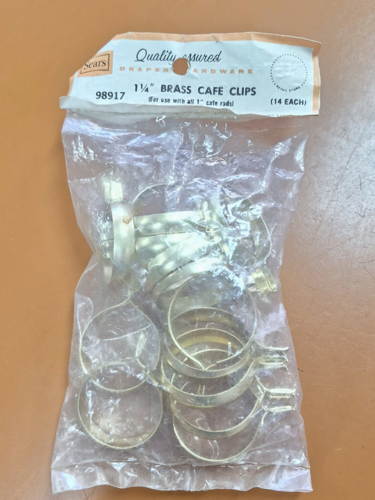 (14) Vintage Sears Brass Finished 1 1/4″ Clip-On Cafe Curtain Drapery Rings