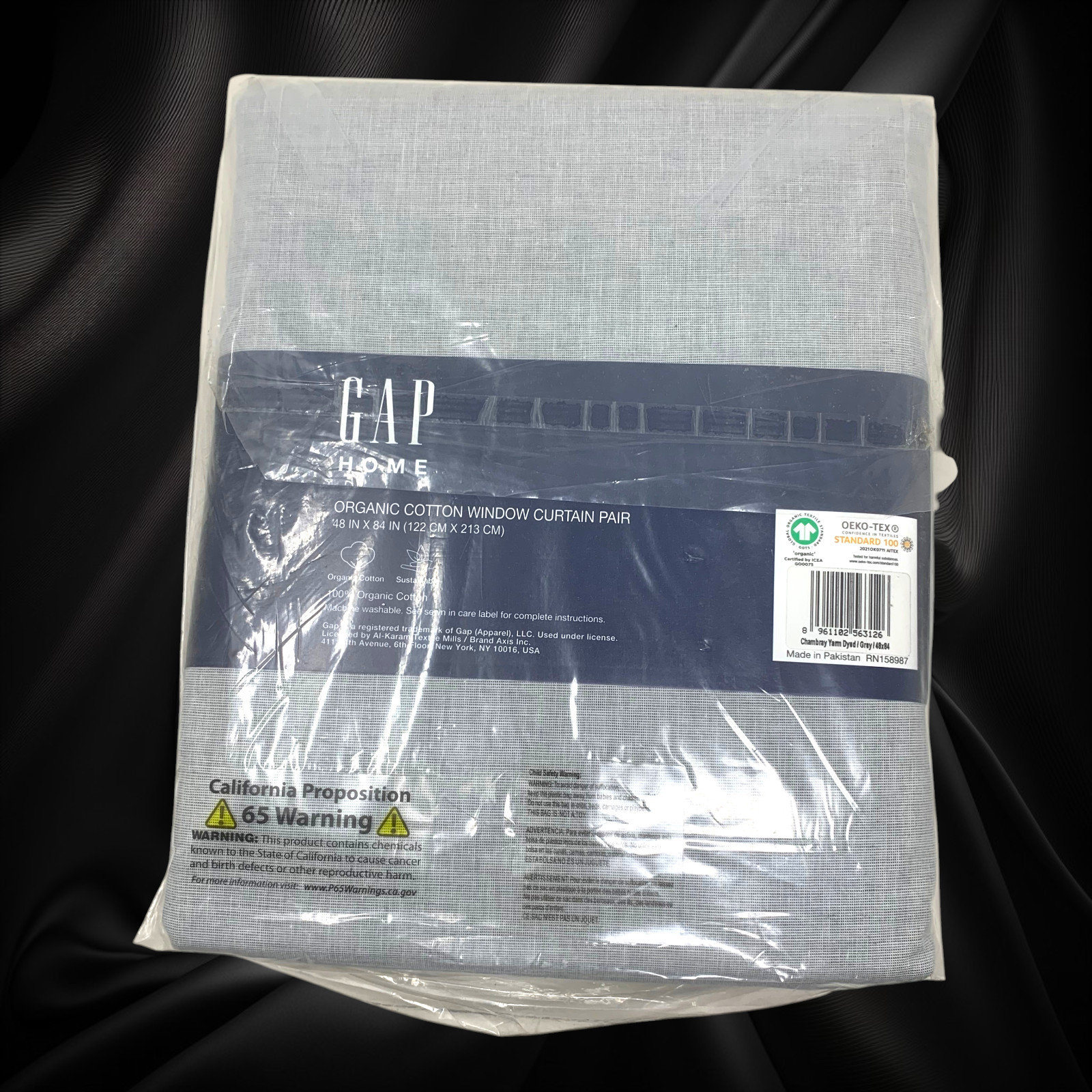 GAP Home Organic Cotton Window Curtain Pair 48×84 Chambray Yarn Dyed Gray NEW