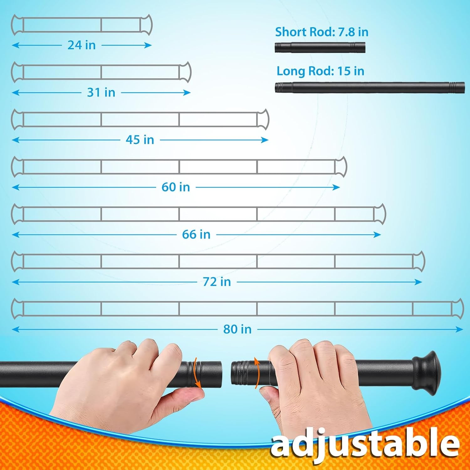 Adjustable Curtain Rods 45-72 Inches, Black Window Curtain Rod for Bedroom, 1