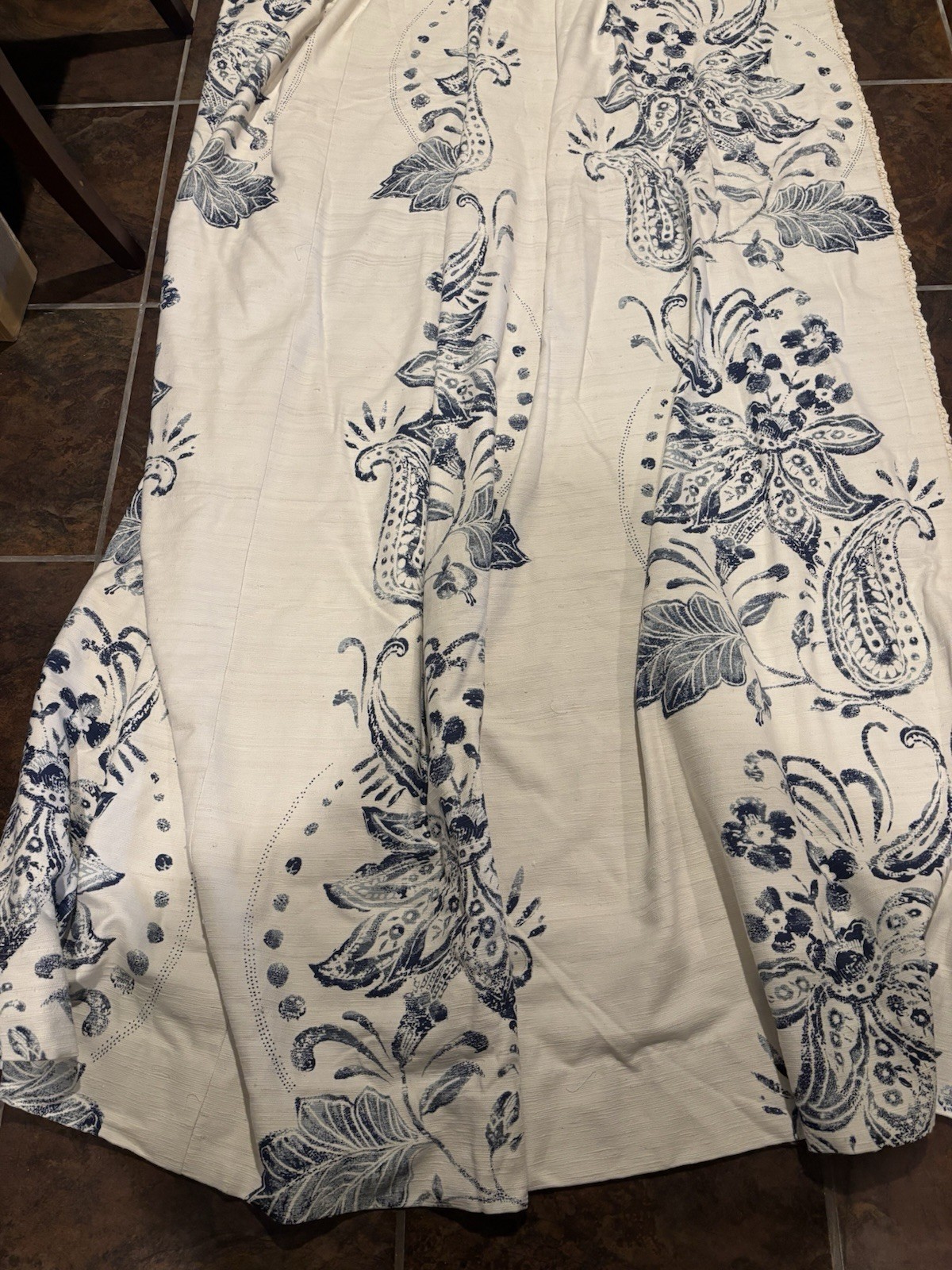Blue & White Indigo Floral Paisley Curtain Panels Set Of Four In Great Condition