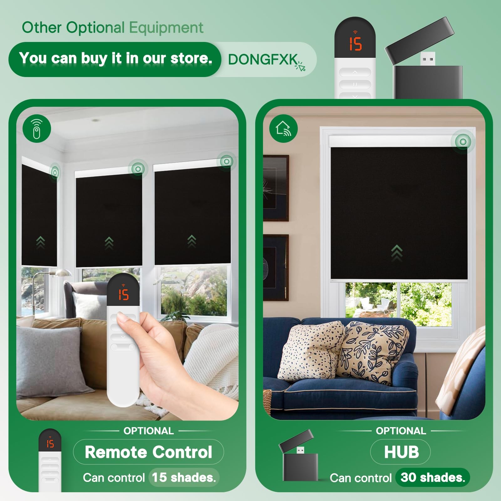 Dongfxk Motorized Roller Blinds Blackout Automatic Shades Solar Panel Cordless