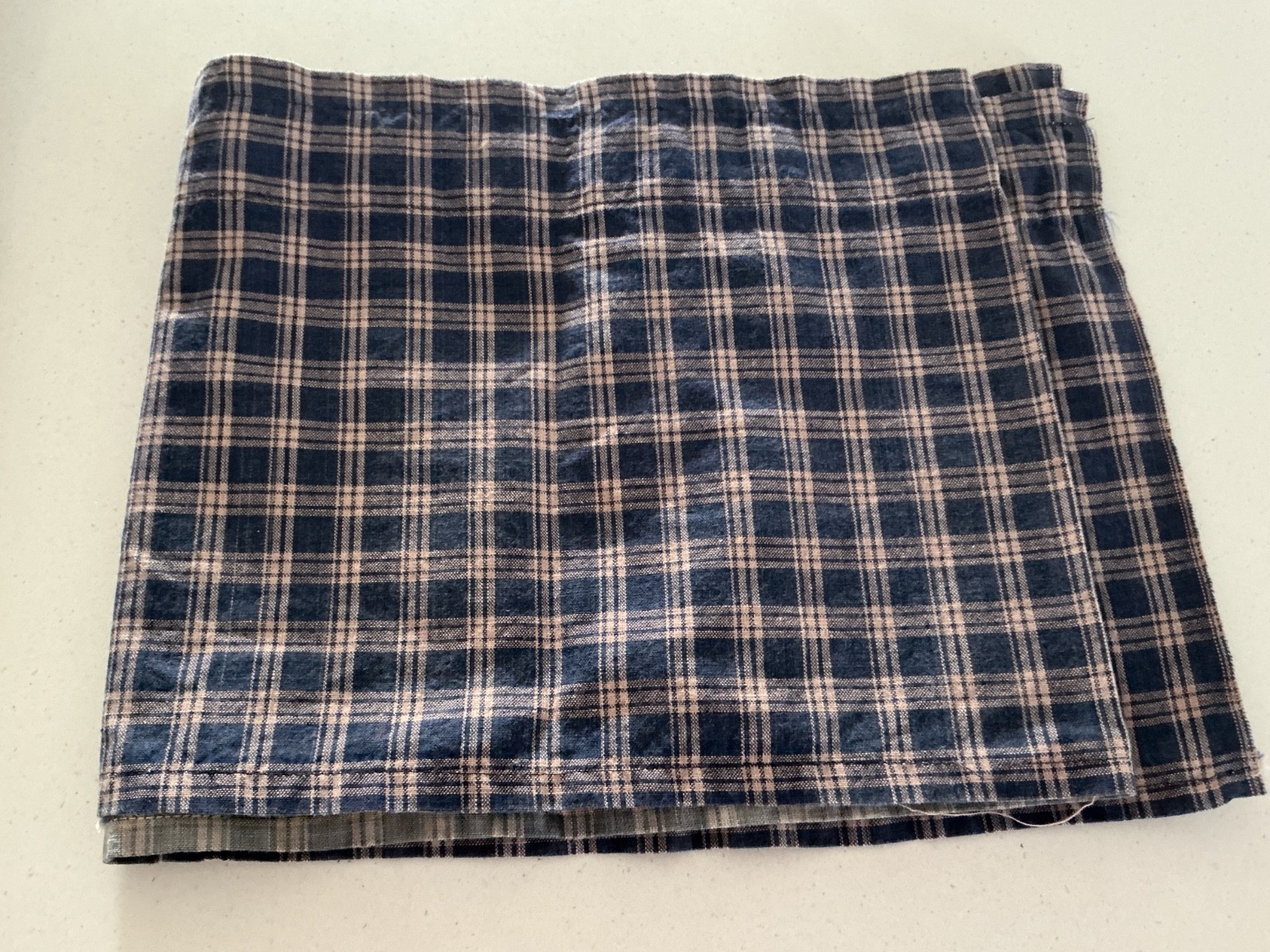 HUGE LOT OF 5 HOMESPUN NAVY PLAID VALANCES, HOMEMADE, SHIRR ON ROD POCKET
