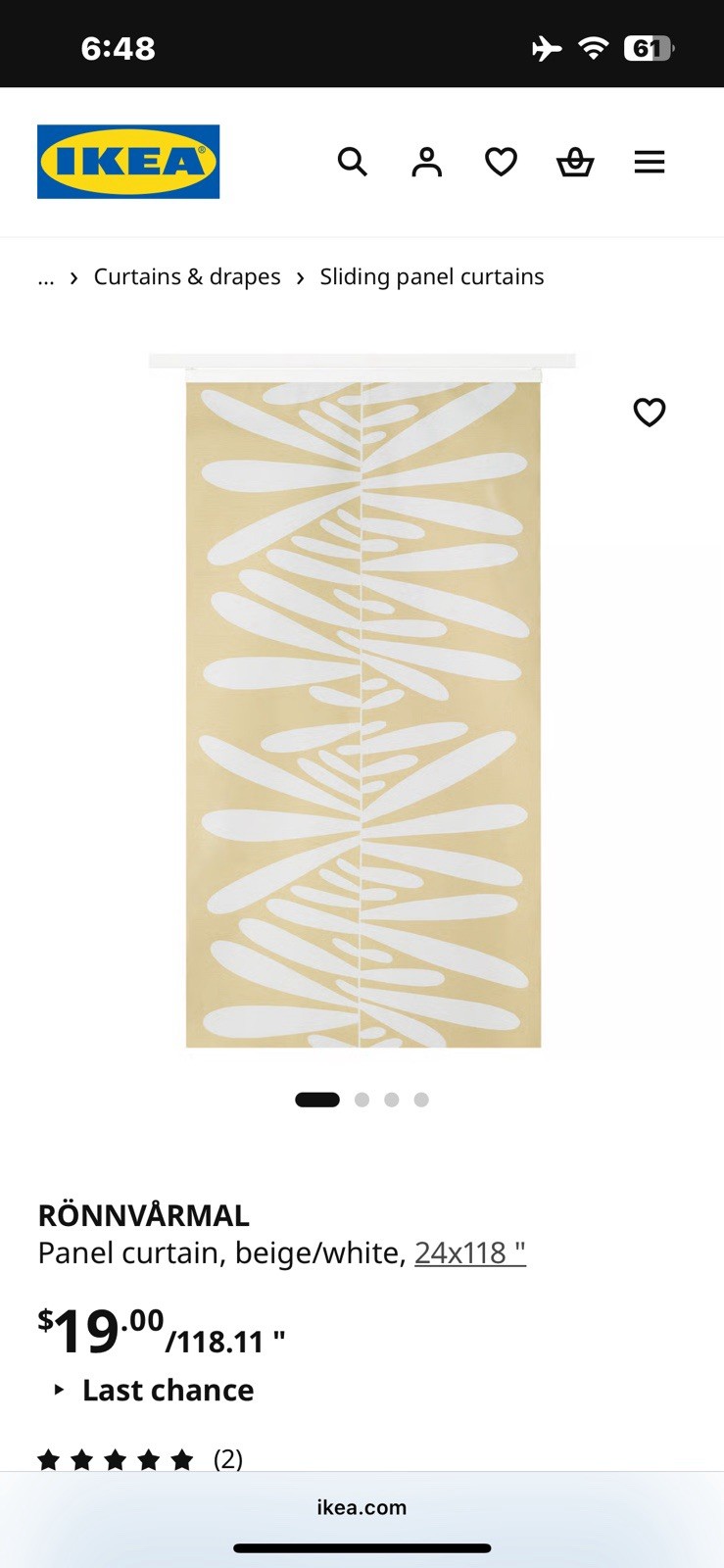 [4] X IKEA RÖNNVÅRMAL Panel curtain, beige/white, 24×118 ” 005.665.74