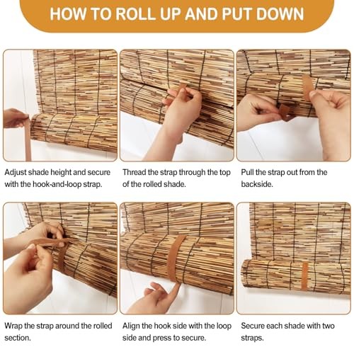 4 Pcs Bamboo Shades Outdoor Reed Roll Up Blinds 48″ W x 72″ H Blackout Sunshade