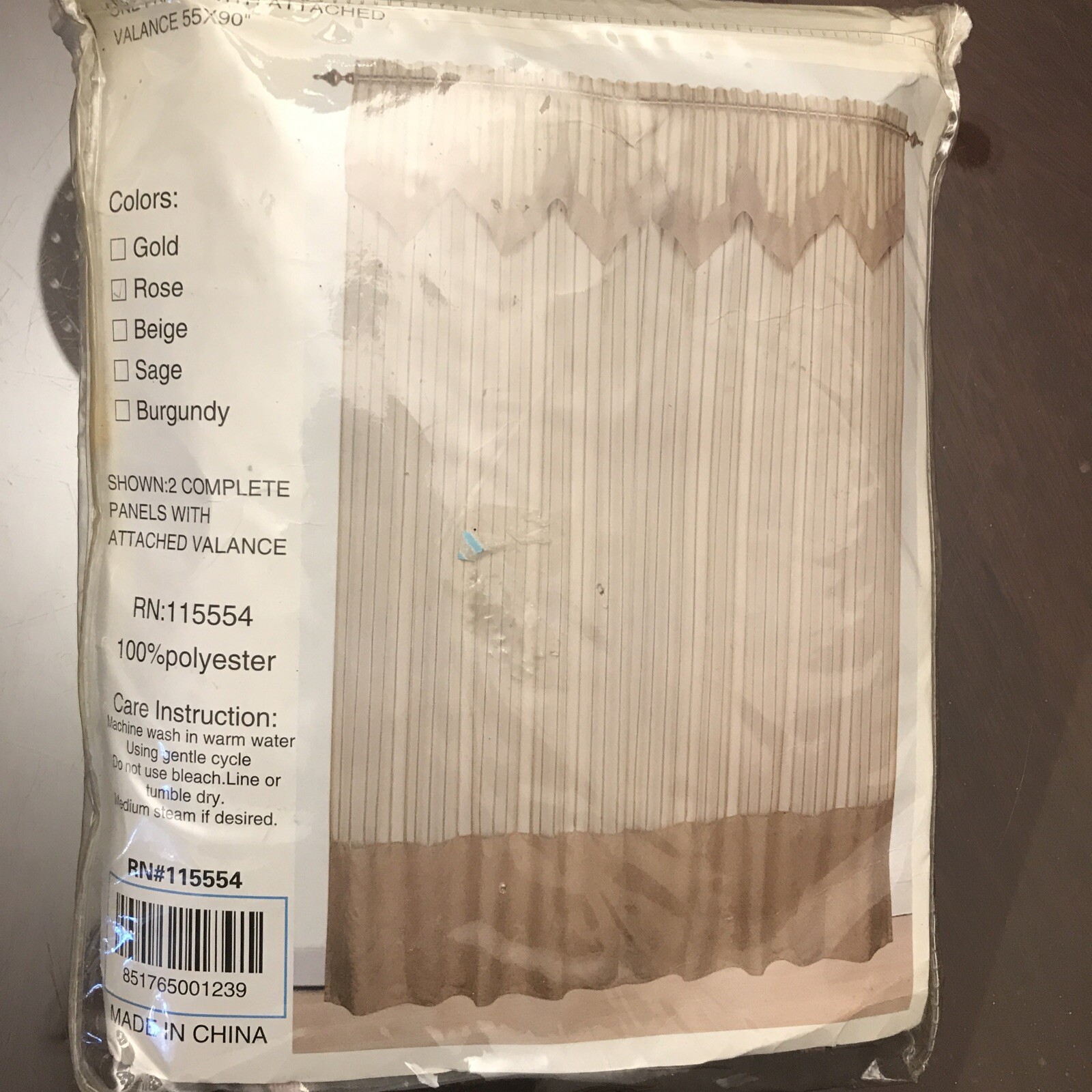 United Linens Drape, 1 Panel w/ Attached Valance, 55” X 90”