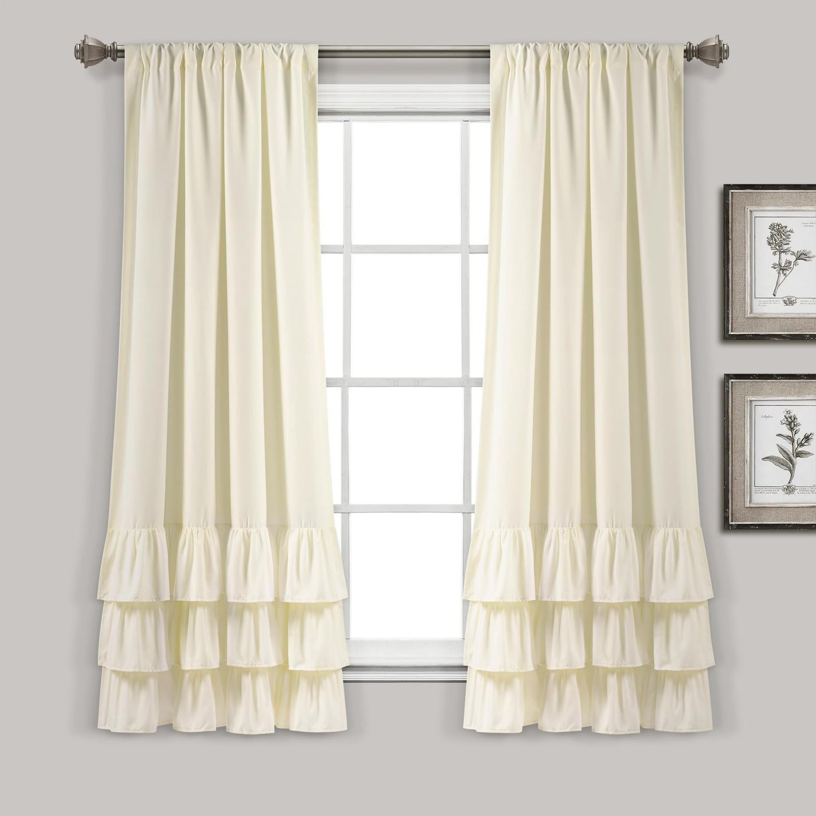 Allison Ruffle Light Filtering Window Curtain Panels Pair 40″ W x 63″ L Ivory…