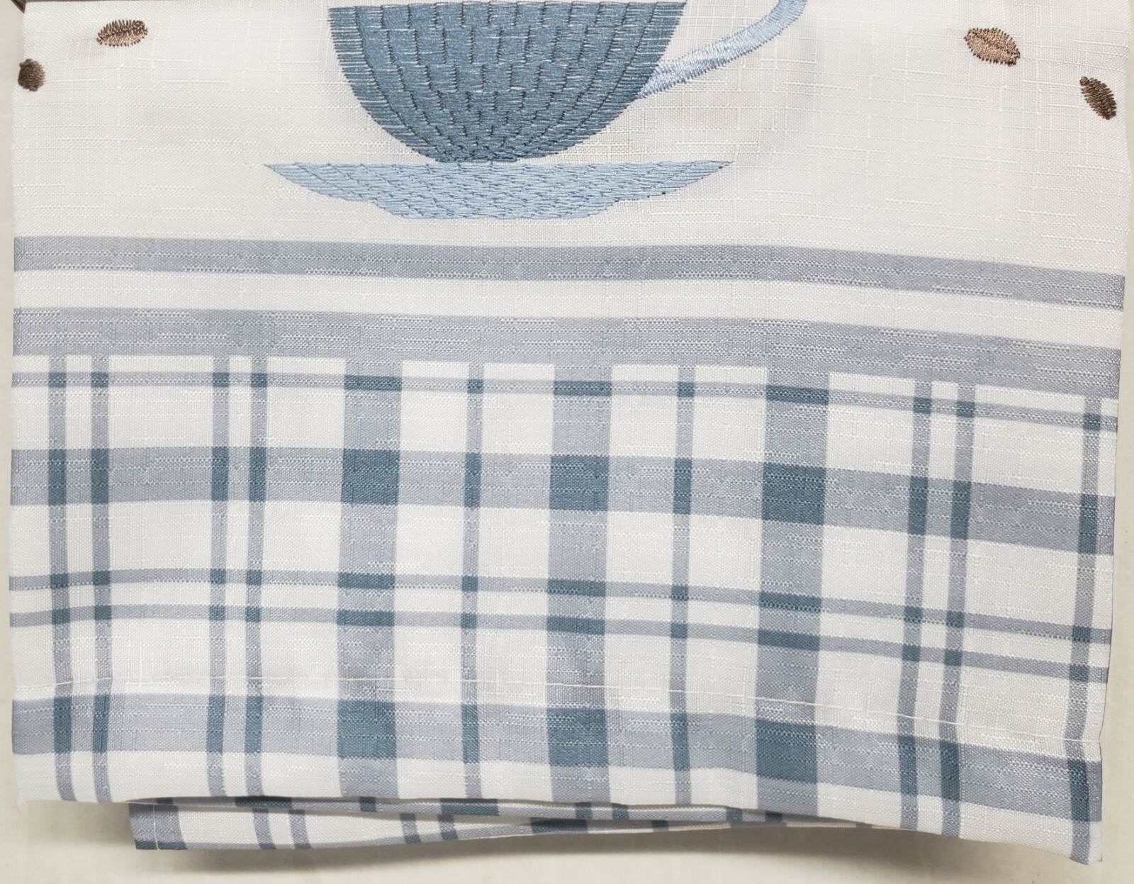 Embroidered Kitchen Window Curtains Set:2 Tiers & Valance(56×15″) COFFEE CUPS,RH