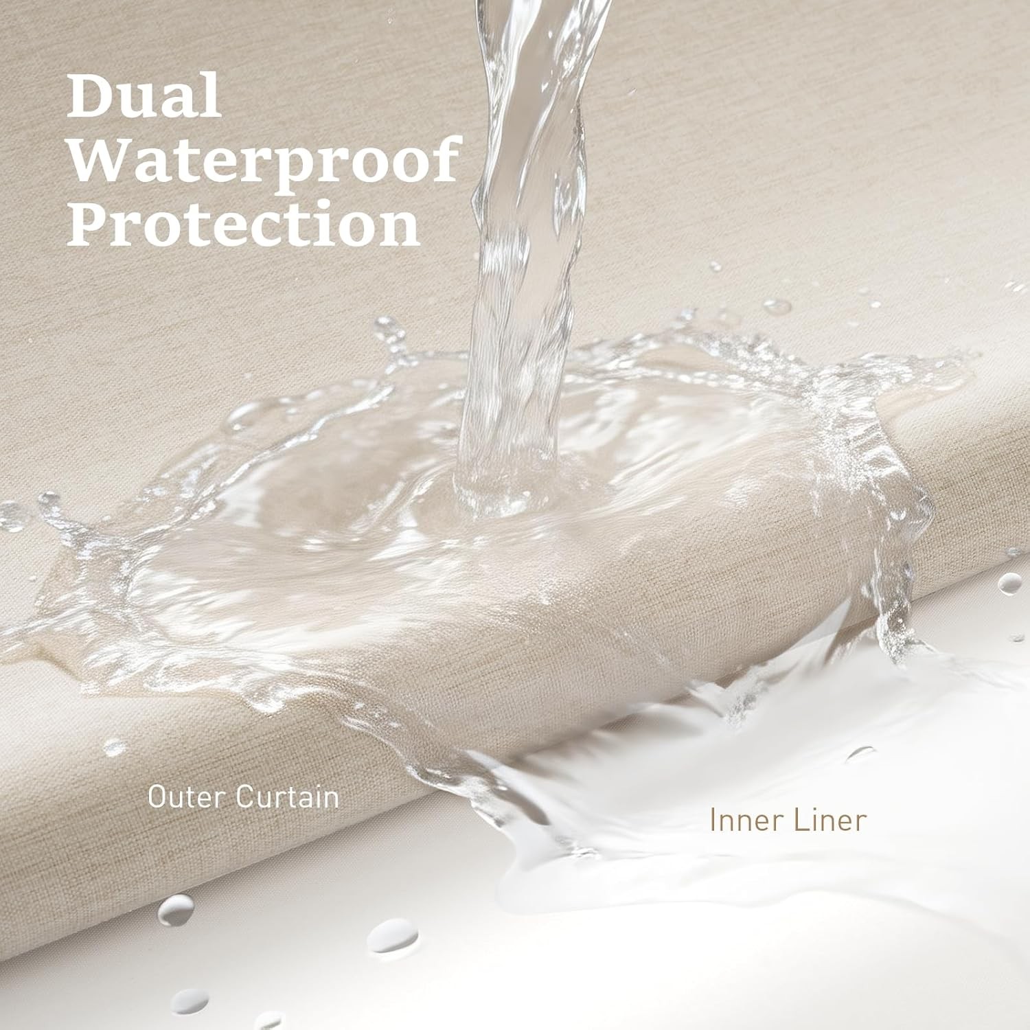 Ringless Extra Long Shower Curtain, 99 (96) Inch Tall Linen Textured Waterproof