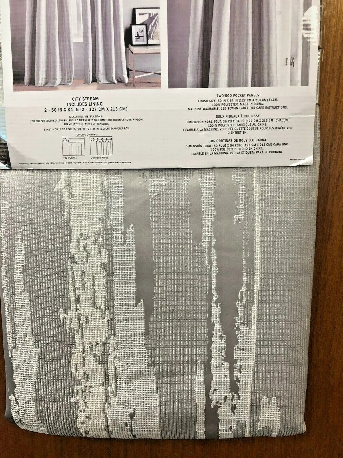 DKNY LUXURY 2 Lined Window Curtain Panels CITY STREAM Silver Gray 50 X 84 NEW