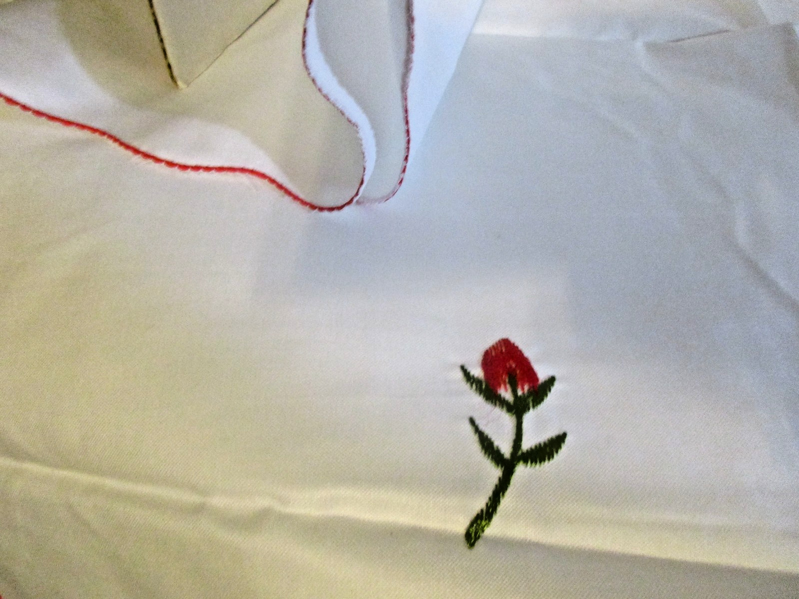 2 Panel White Rayon with Polyester Red Roses – Red Trim Curtains 30″ X 36″