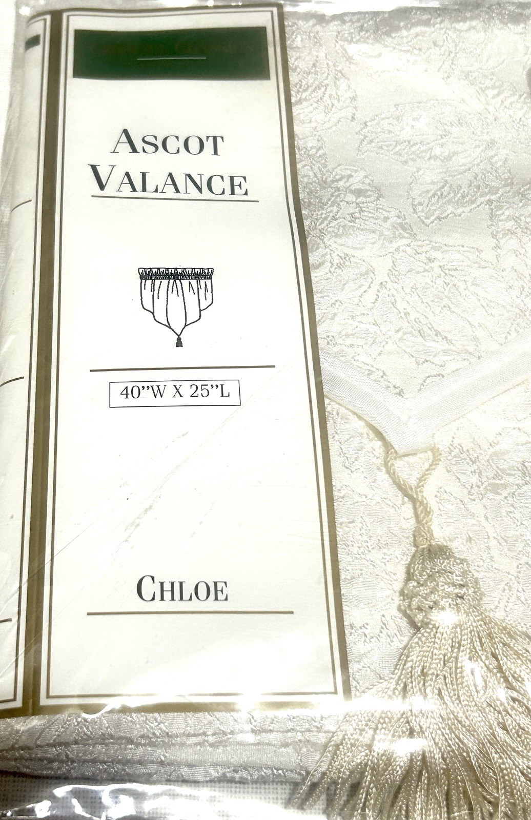 Croscill Classics Chloe Ascot Valance Ivory 40” x 25” Tassel Window Treatment