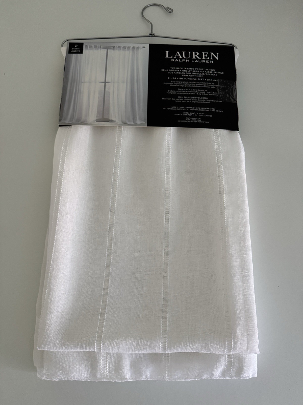 New Ralph Lauren Window Curtains 2 Panels Snow White 54 x 96 Hamilton Back Tab