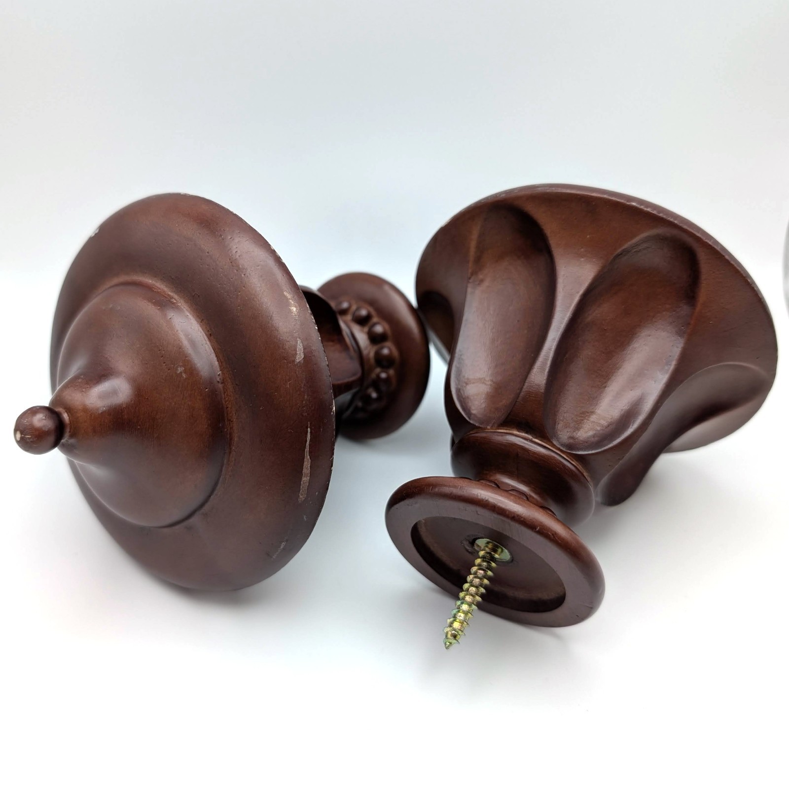 Vintage Large Drapery Finials, Wood Finials, Vintage Curtain Rod Finials