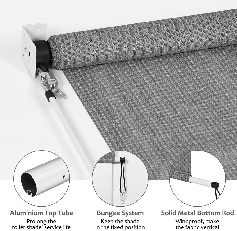 Patio Shades Roll up Outdoor Blind, 10′ W X 8′ H Cordless Sun Shade Privacy Scre
