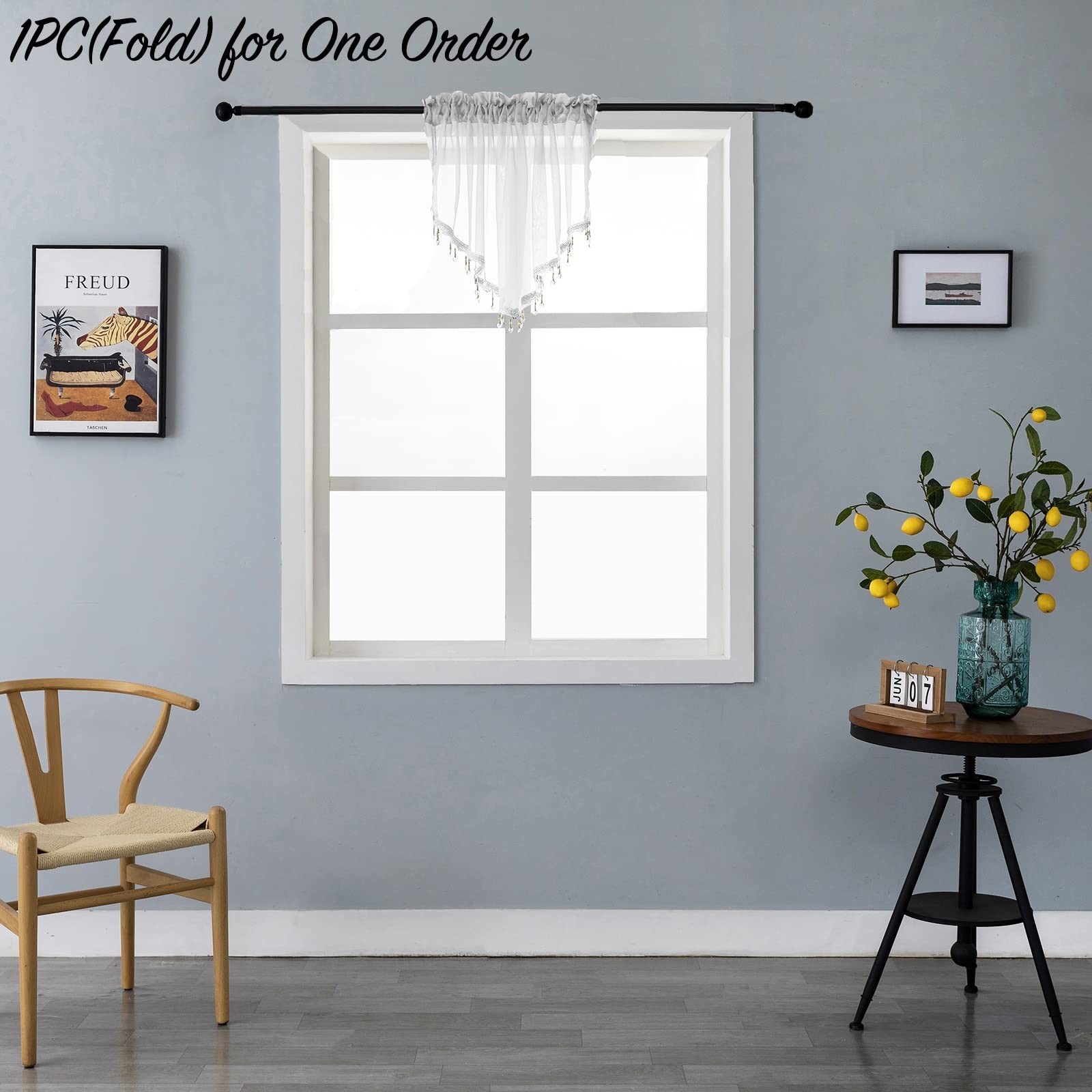 Beaded Triangle Sheer Valance Curtains for Living Room,Rod Pocket Farmhouse W…