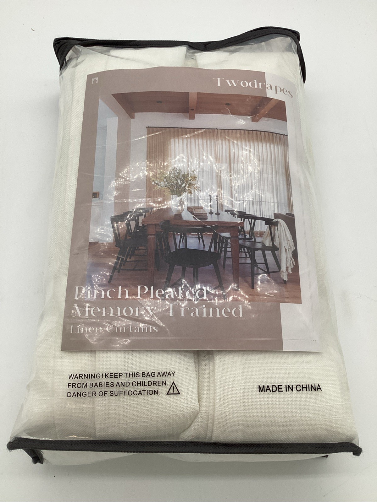 TwoDrapes Pinch Pleated Memory Trained Linen Curtains White 2 Panels 102 x 40