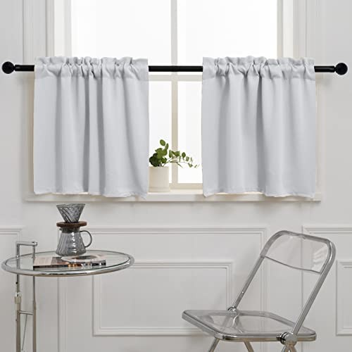 Blackout Kitchen Curtain 24 Inches Long, 24″W x 24″L (Pack of 2) Greyish White