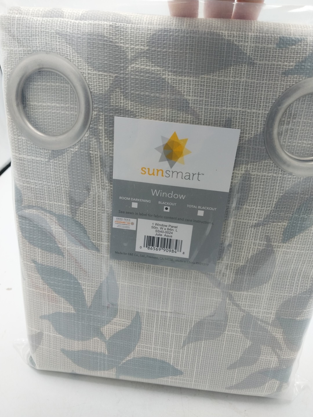 Sunsmart Window Grommet Curtain Blackout 50in W x 84in L Julie Aqua
