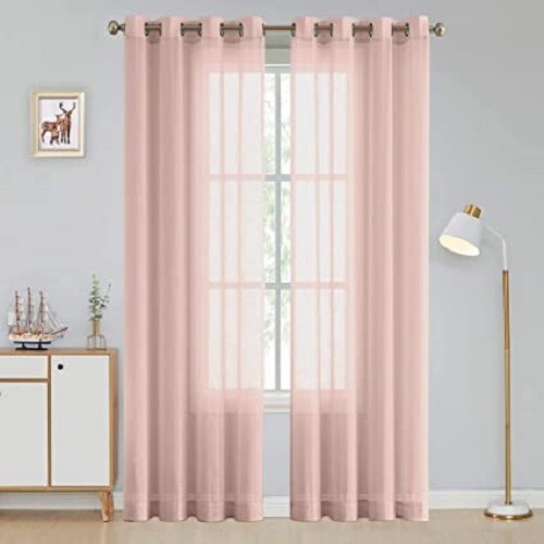 Linenweaves Cotton Linen Solid Window Curtain Set With Eyelet Rings 4.5ft x 5 ft