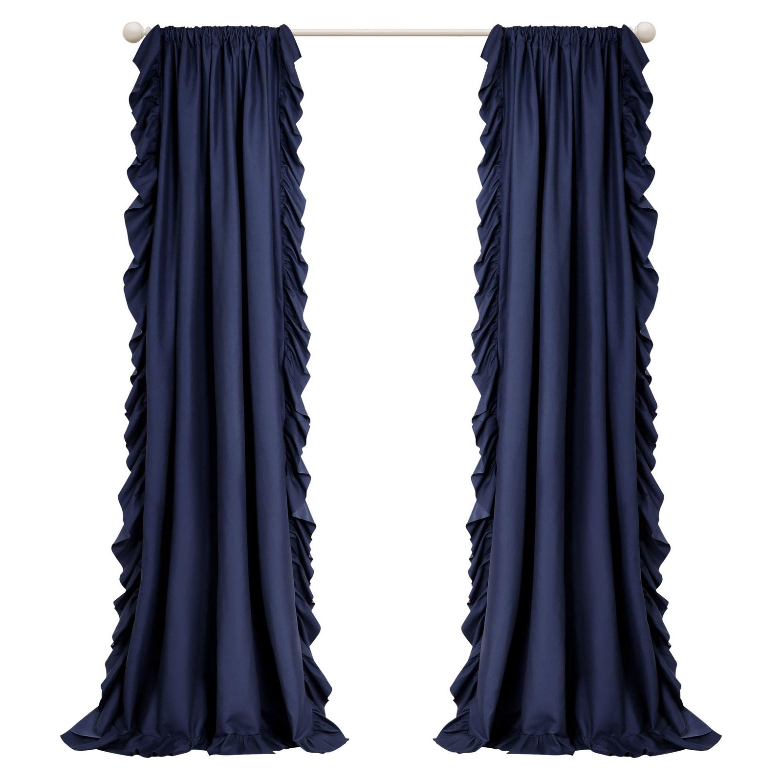Reyna Ruffle Window Curtain Set, Pair, 137.2cm W x 213.4cm L, Navy Blue, Fl…