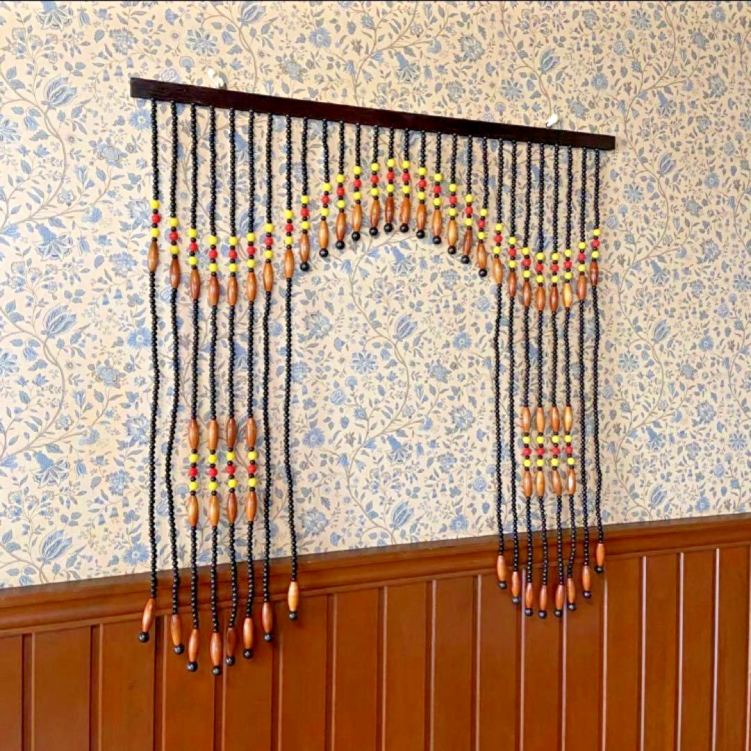 Showa Retro Beaded Noren Curtain Vintage Japanese Black Plastic Room Divider